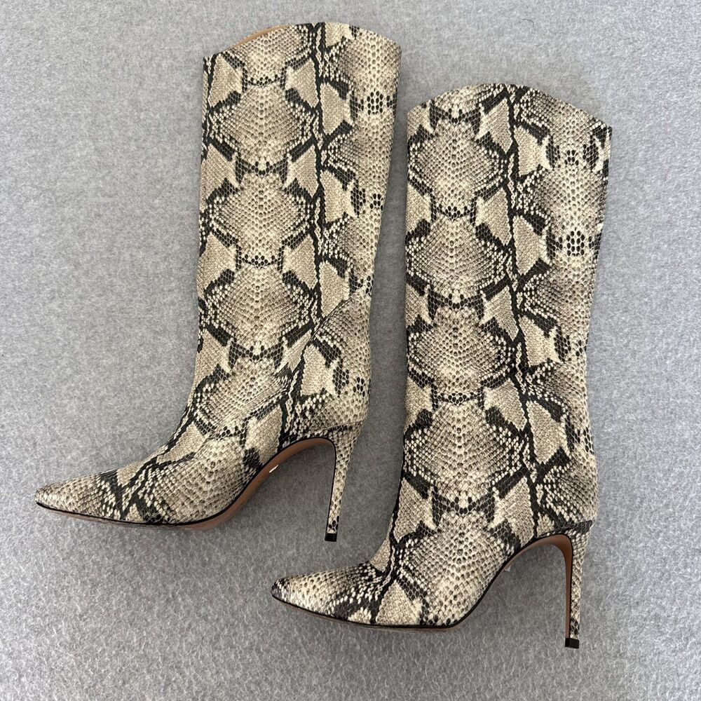 Schutz Maryana Pointed High Heel Tall Faux Snakeskin Leather Boots Size 7.5B - Picture 4 of 14